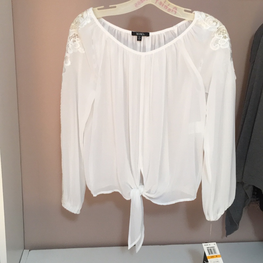 XOXO sheer, cream top